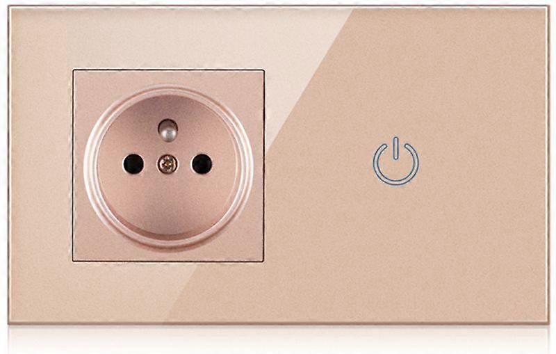 EU Smart Touch Switch For LED Light +16A French Socket Outlet With Golden Crystal Glass Panel
