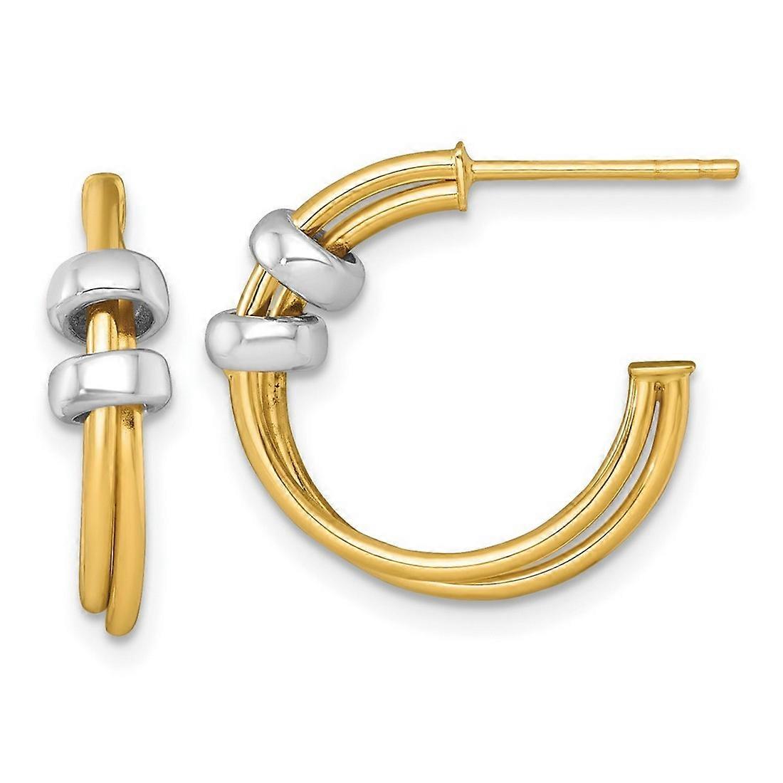 14Kソリッドゴールドツートーンポリッシュダブルローフープポストイヤリング18.7x18.6mm幅4.9mm厚フープピアス女性用