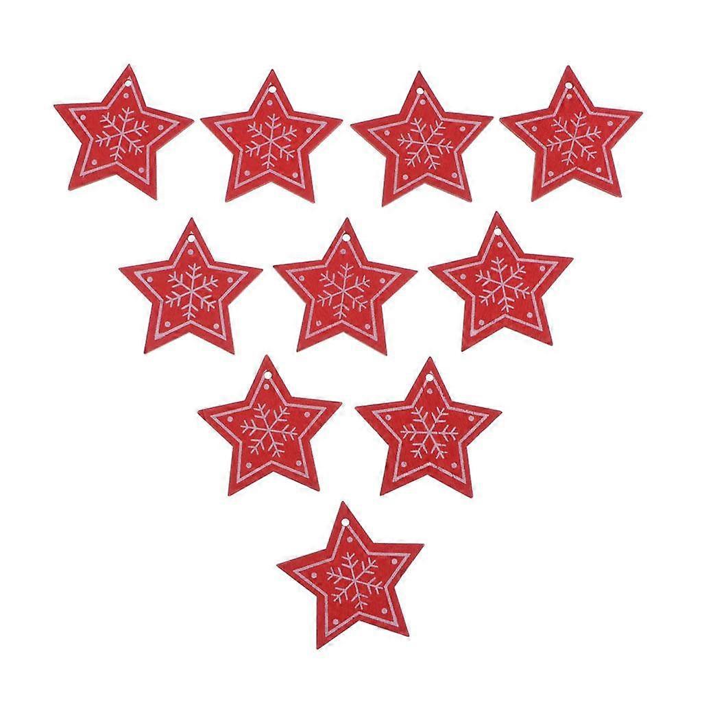 10Pcs Wooden Slices Blank Tags with Hole Snowflake Pattern Wood Cutout Labels