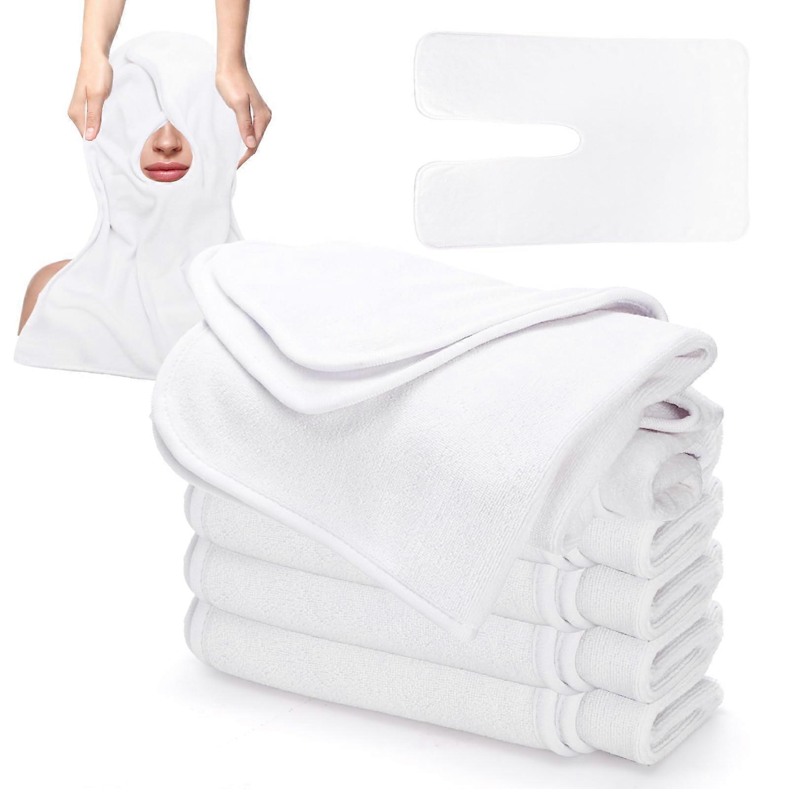 Facial Towels 6 Pack U-Shaped Spa Towels Soft Microfiber Massage Face Towels For Estheticians Salons White Split Design