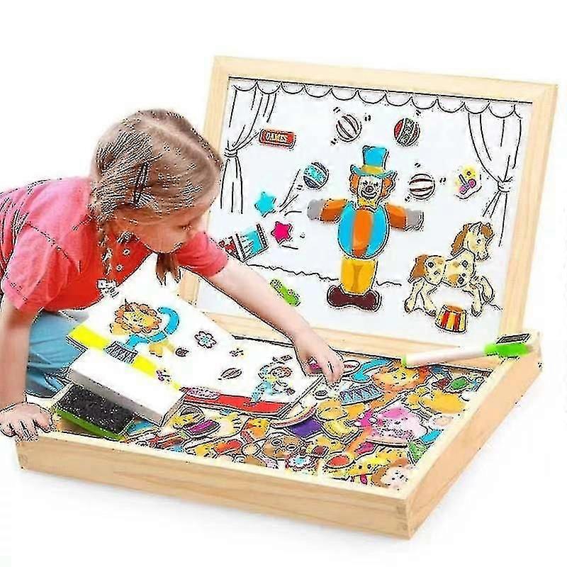 Educational Wooden Toy Double Sided Drawing Board Magnetic Puzzle