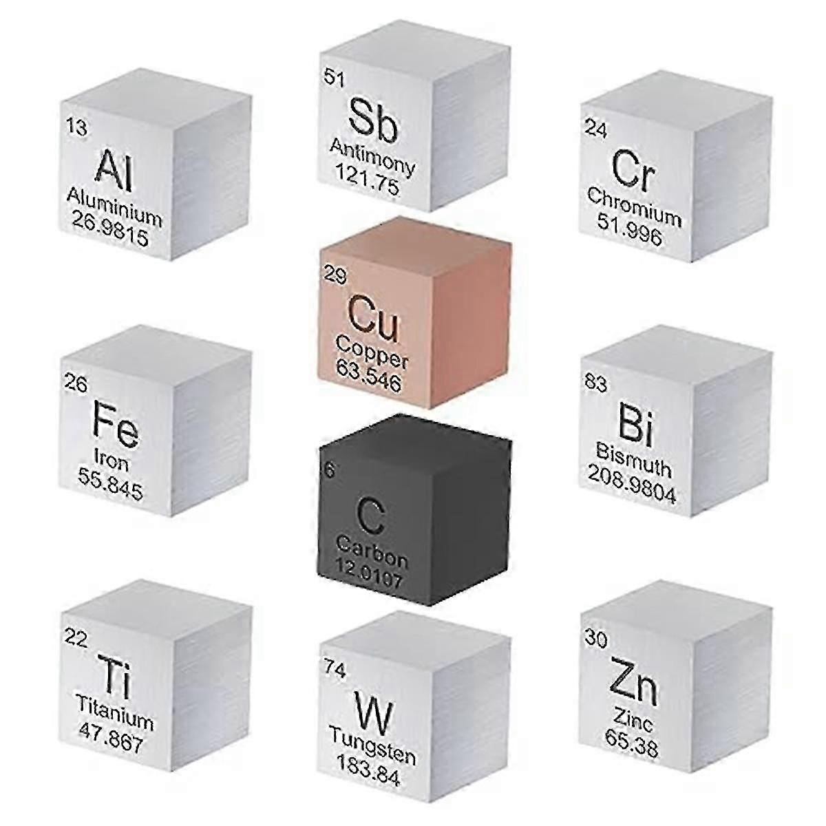 10 Pcs Elements Square Set 0.59 Inch, Tungsten Square Metal, Periodic-Table of Elements ,for Teachi