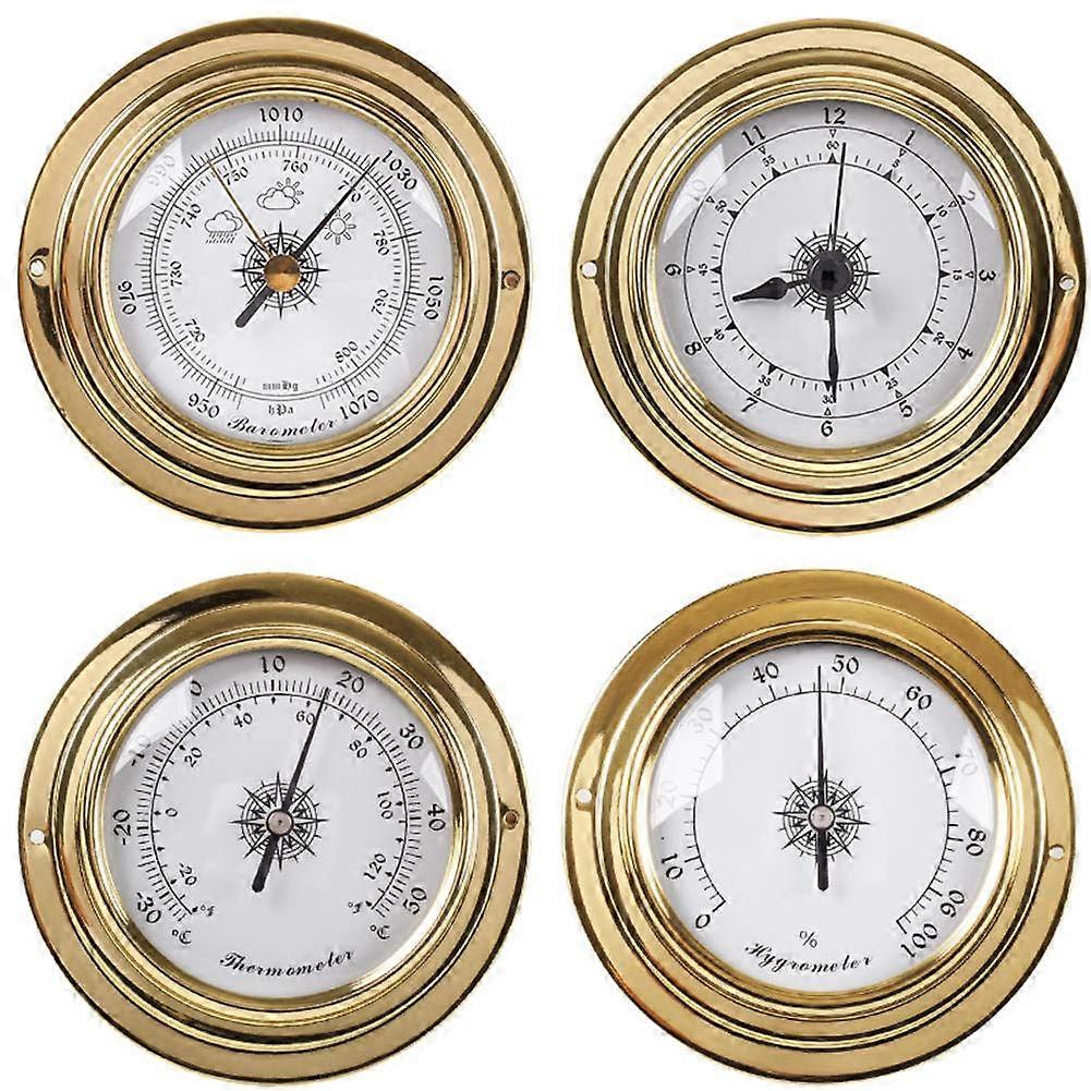 Barometer Thermometer Hygrometer Clock, 4pcs/set Analogue Weather Station for Indoor/Outdoor Use