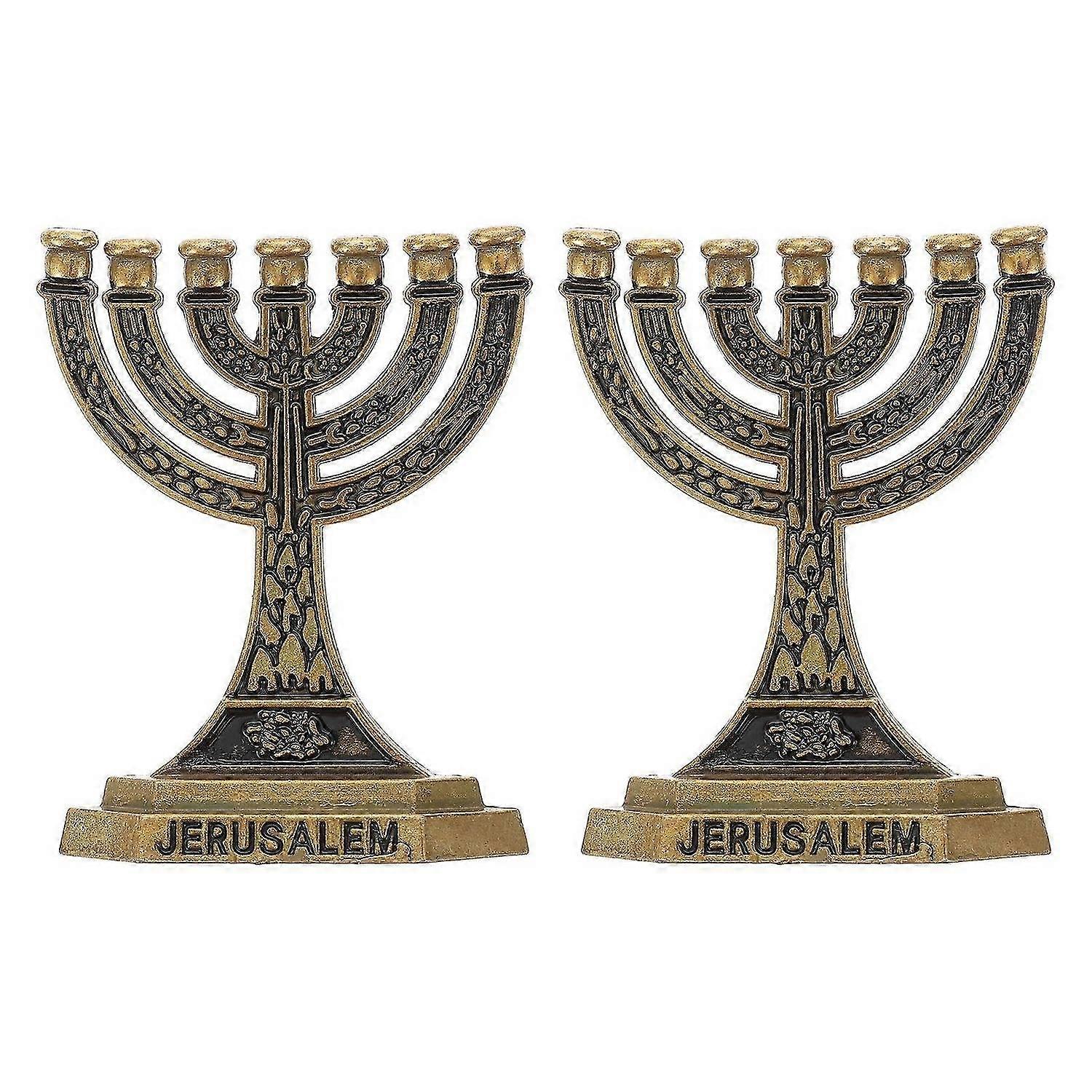 2pcs Retro Religious Desktop Adornments Vintage Seven Holes Candlesticks