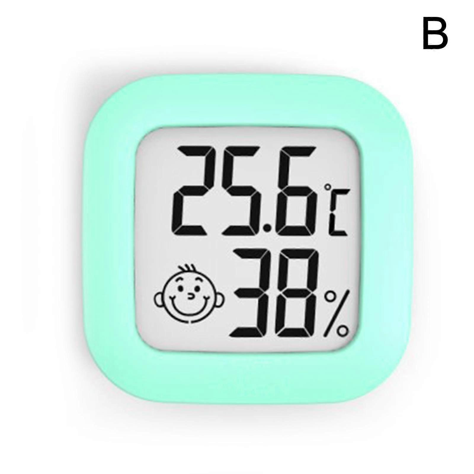 Green (B)$Mini Smiley Electronic Thermometer and Hygrometer Home Office LCD Temperature and Humidity Measuring Instrument Double-Sided Adhesive