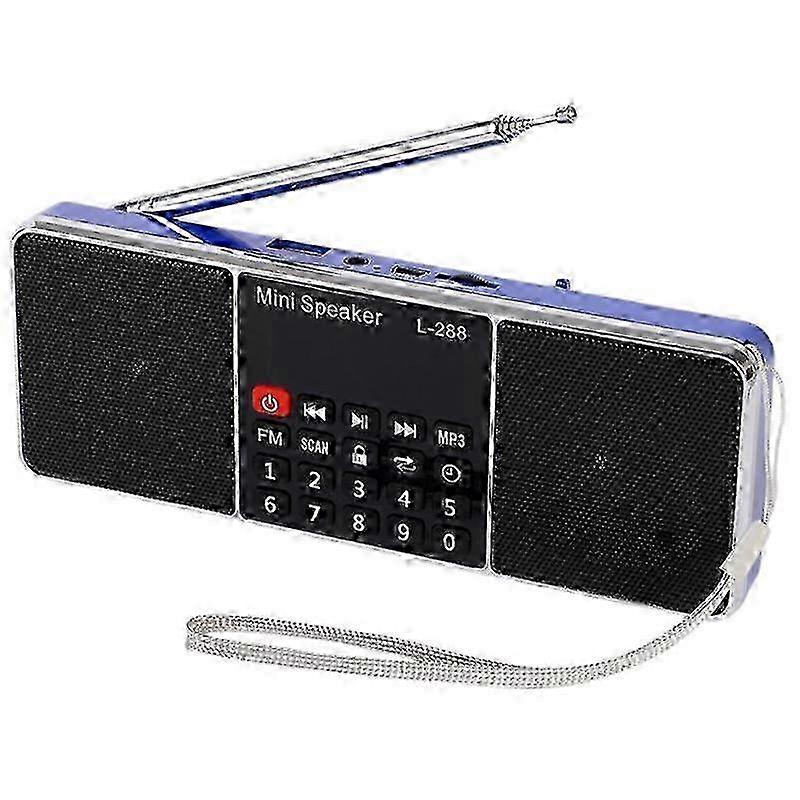 Mini Portable Rechargeable Stereo L-288 FM Radio Speaker LCD Screen Support TF Card USB Disk MP3 Music Player LoudspeakerBlue JP hwy