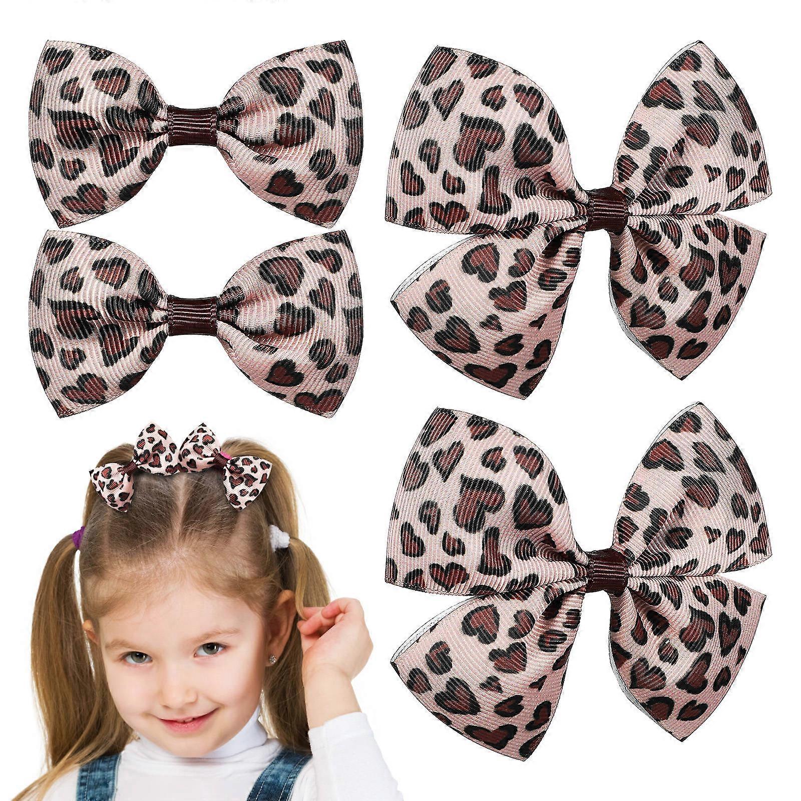 4 Leopard Print Hair Bows for Large/Small Bow Clips – Stylish Animal Pattern Fabric Hair Accessories for Parties & Daily Use