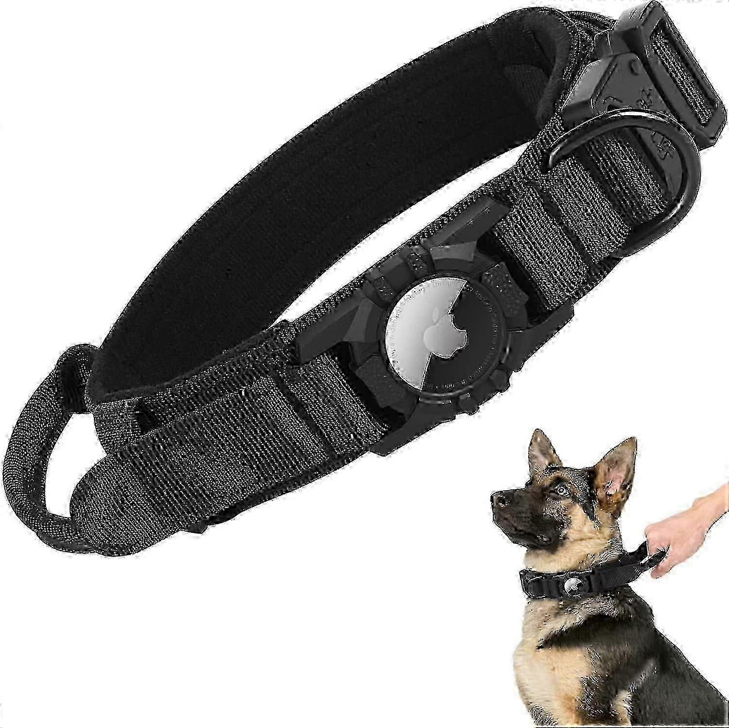 Durable Dog Collar with AirTag Holder and Handle for Tactical Use
