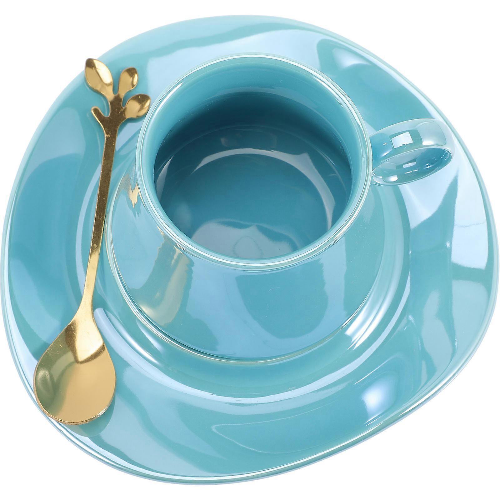 Ceramic Cups Coffee Mug Aesthetic Shape Blue 16.00X6.60X6.40CM 180ml For Home Use 1Set