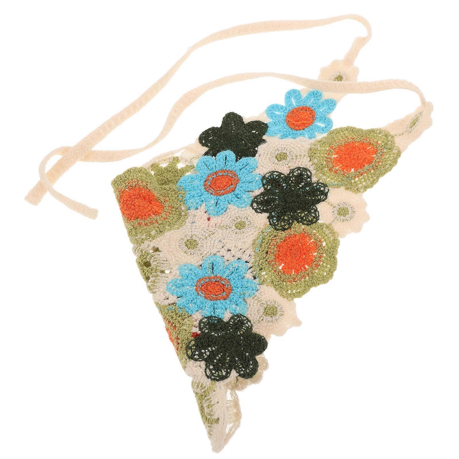 Flower Crochet Headband Vintage Triangle Hair Scarf Women Daily Use Blue 1Pcs