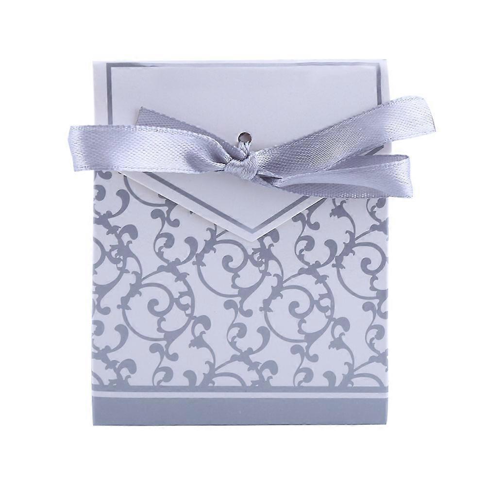 Set of 10 pretty silver candy boxes with ribbon for wedding favors