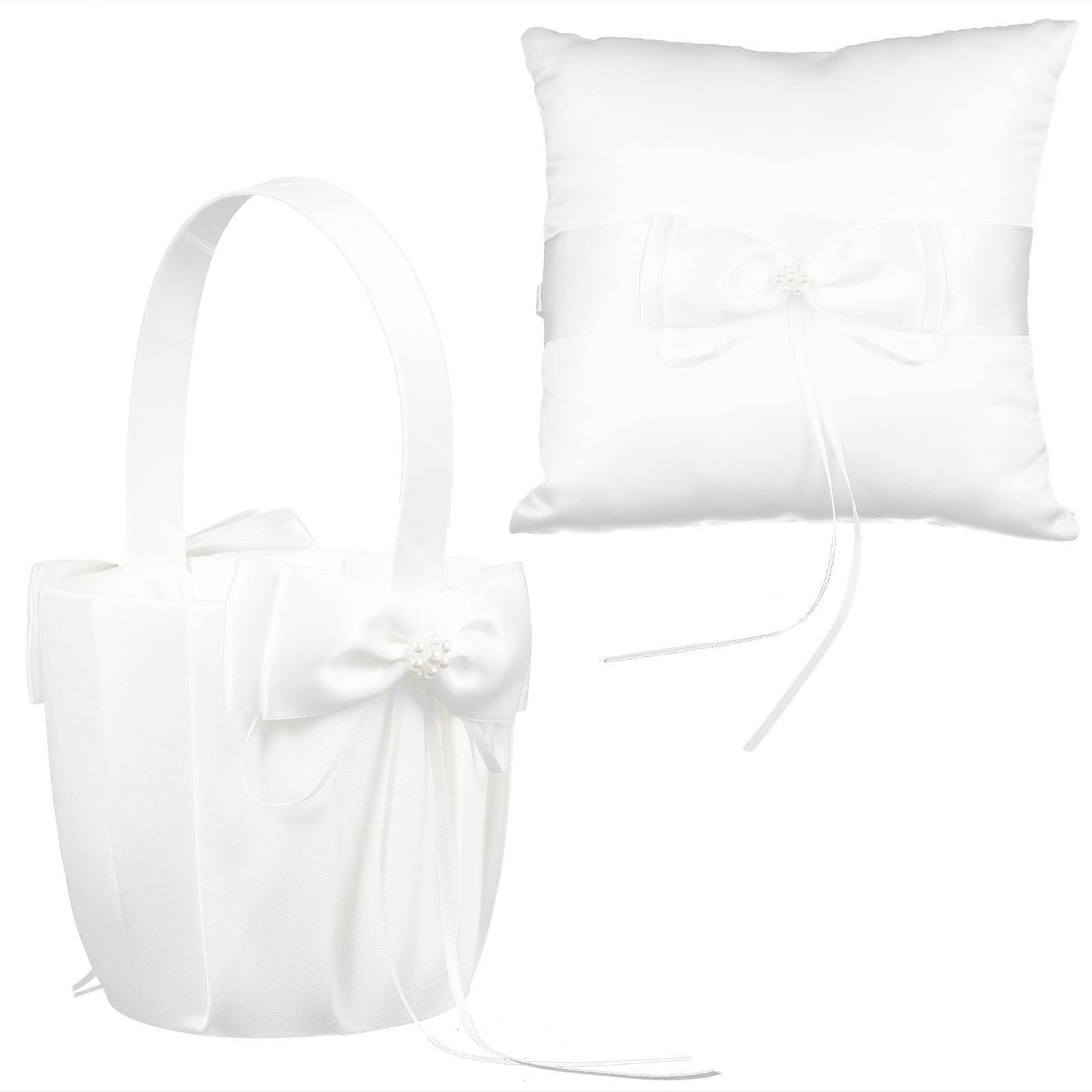 Modern Ring Pillow Matching Flower Basket Wedding Party Accessories White Rectangular 2Pcs