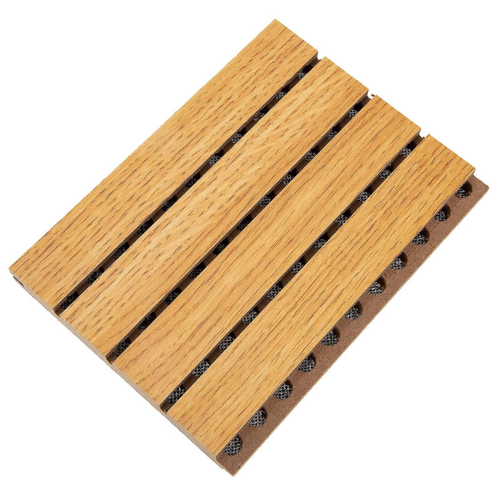 Wooden Perforated Acoustic Panel Soundproofing Board Noise Reduction Wall Panel For Recording Studios Practice Rooms Home Theaters Deep Wood Color