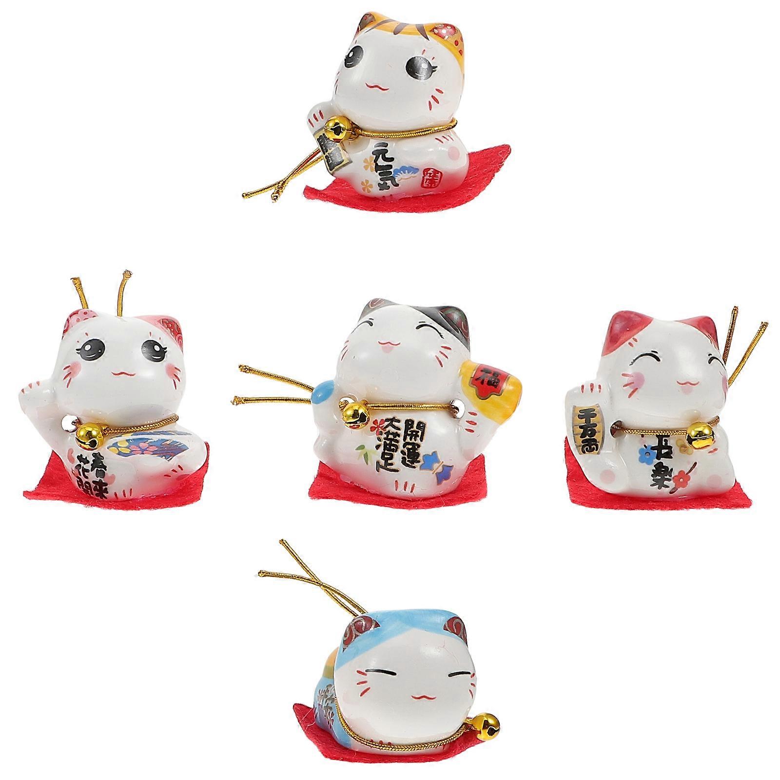 Ceramic Fortunate Cat Statue Waving Arm Figurine For Wealth Accumulation And Good 1Pack