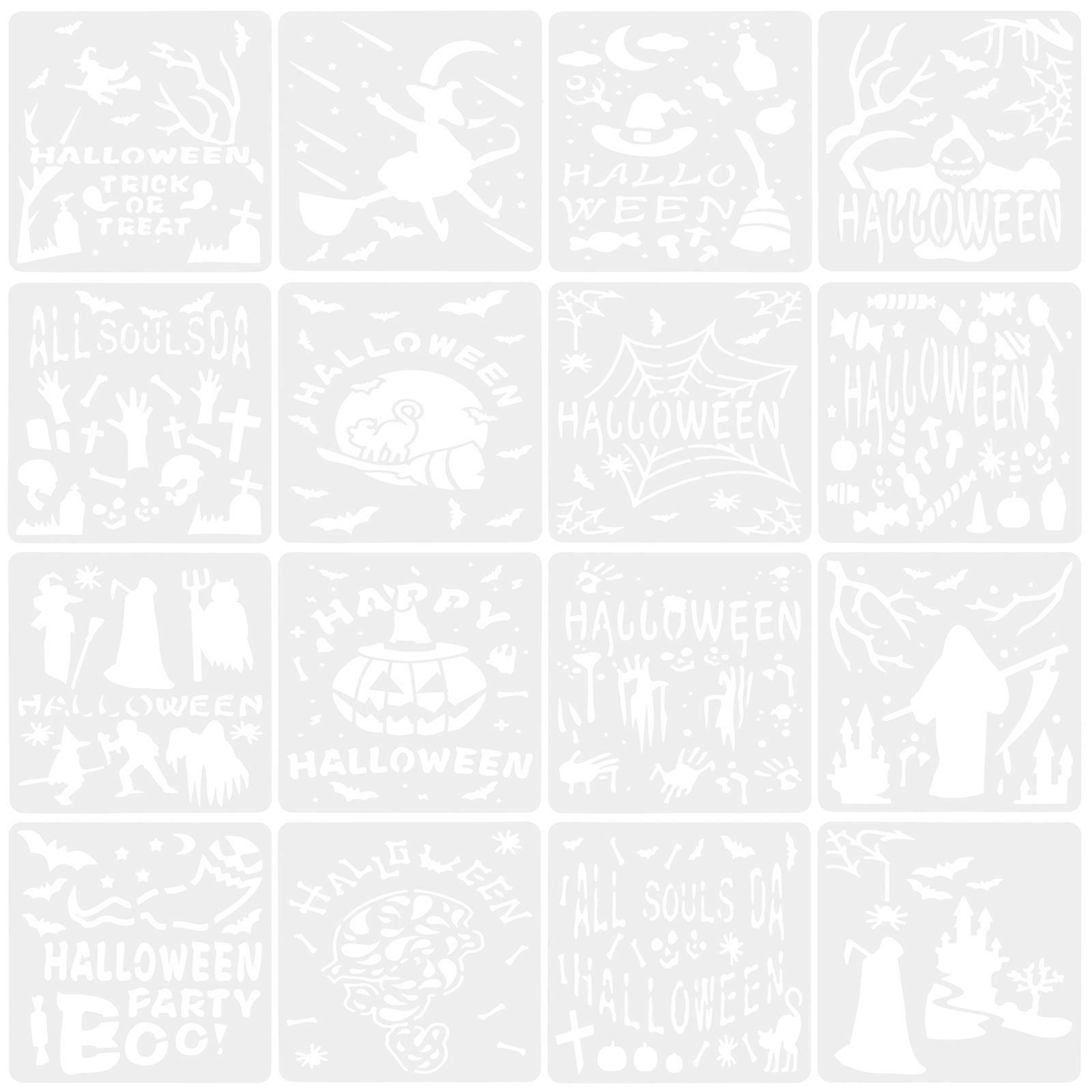 Drawing Template Halloween Painting Stencil For Art Projects Creating Country Decorations White Plastic 13X13cm DIY 16Pcs