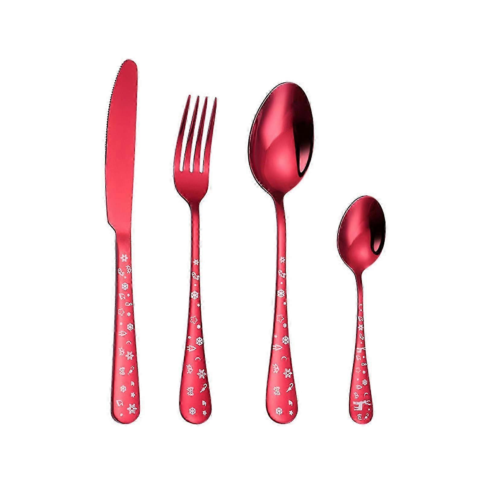 4Pcs Elegant Flatware Set with Corrosion-Resistant Stainless Steel Smooth Scoop Fork Suitable for Everyday Use and Holiday Decor Gifts(Red A