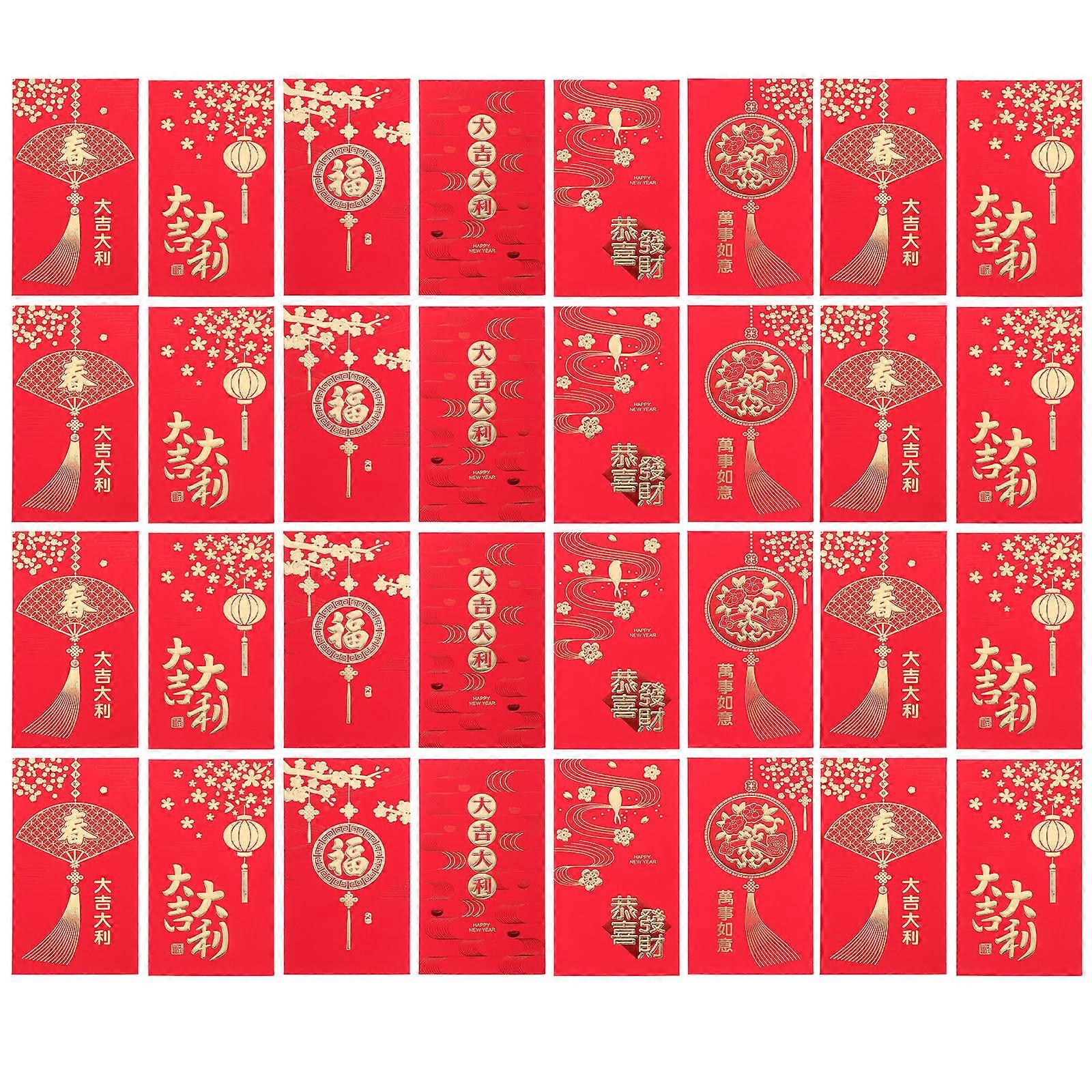 Festival Packaging Chinese Red Envelopes Rectangular Iridescent Paper present Container for Friends 36Pcs
