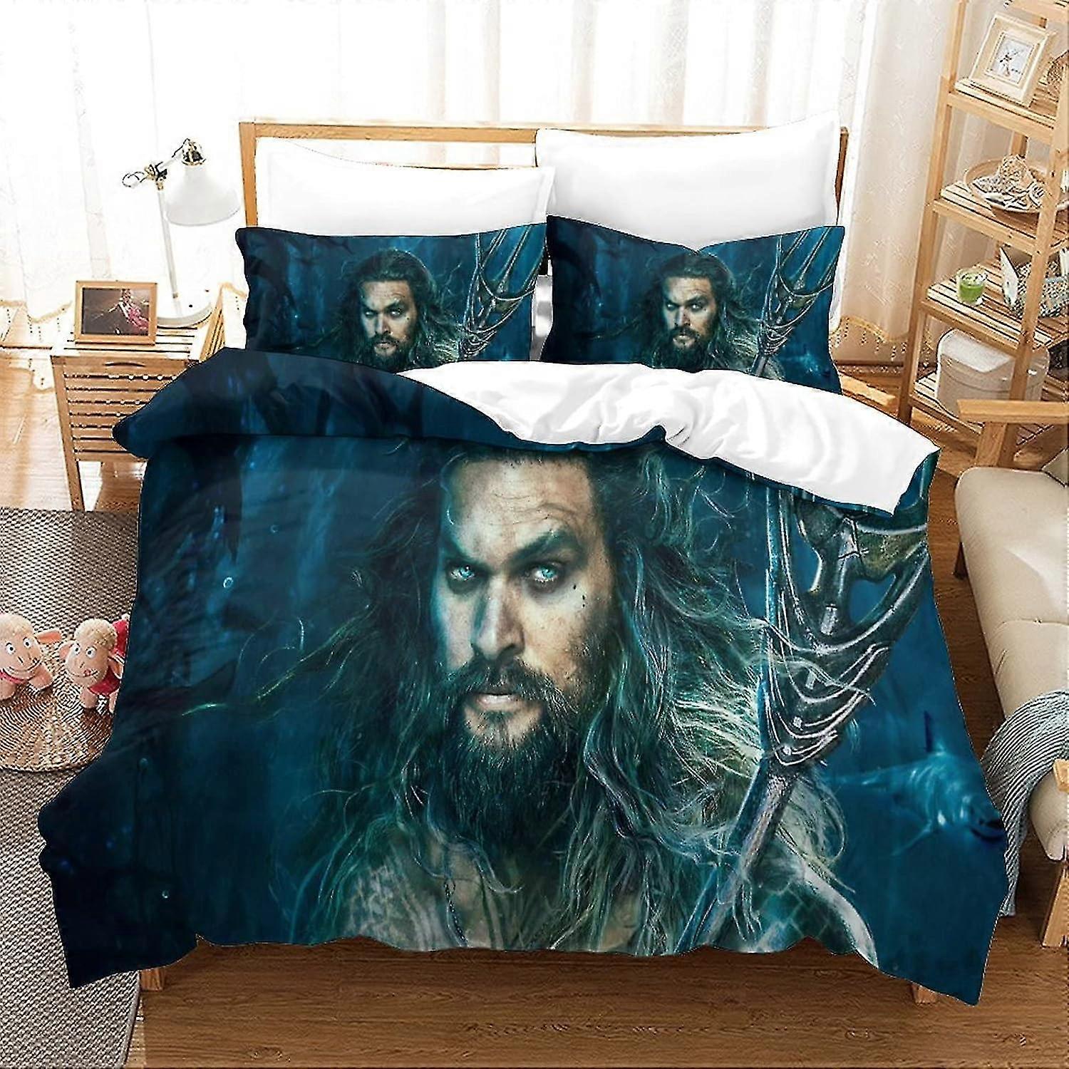 Conjunto de cama King of the Sea impresso em 3D com capa de edredom de microfibra para super-heróis, conjunto de capa de edredom de 3 peças