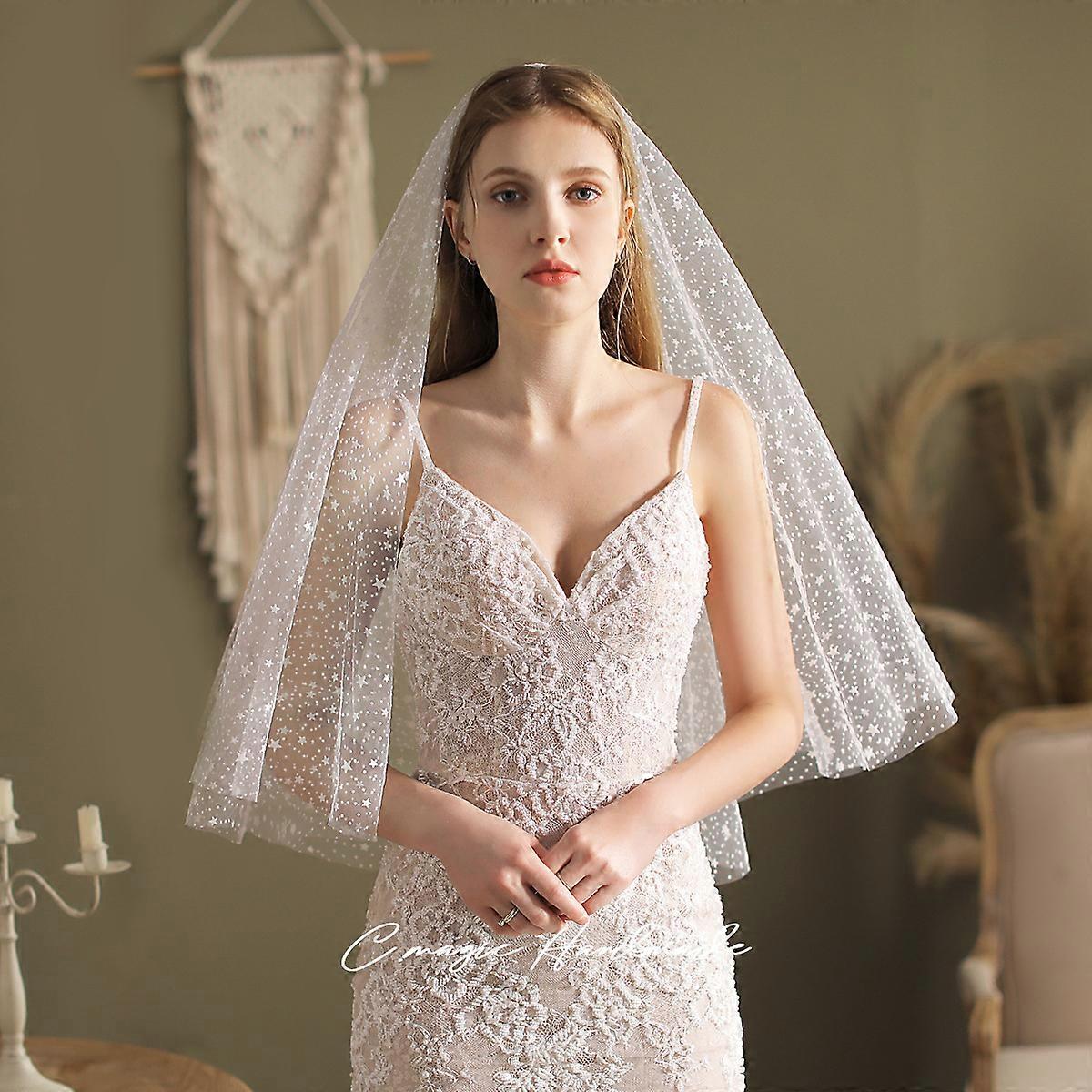 Bridal photo, Double layer, Medium length veil, 60*80cm