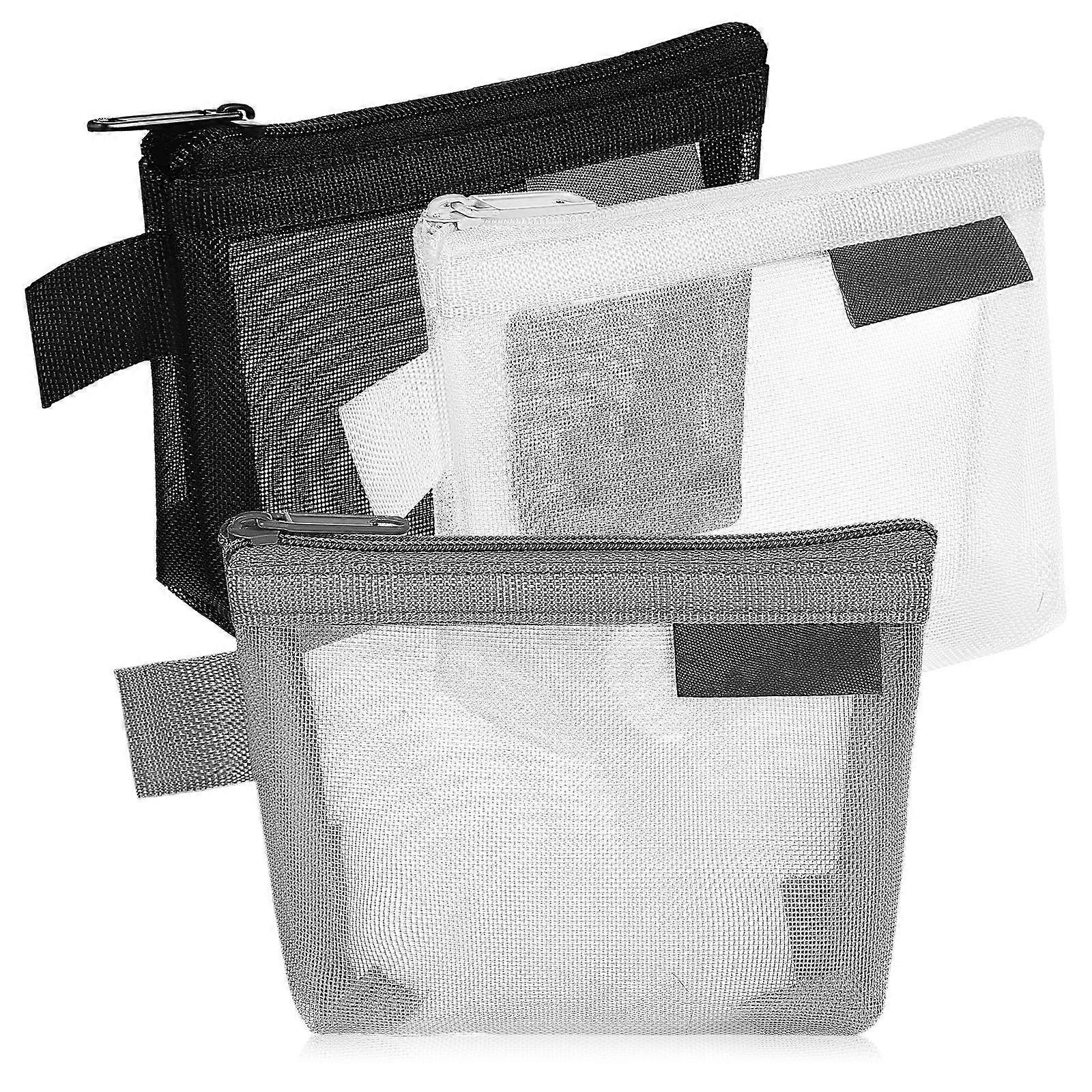 3pcs Nylon Purses with Zipper – Compact Coin & Makeup Pouches in Black, White, Grey for Easy Storage & Organization