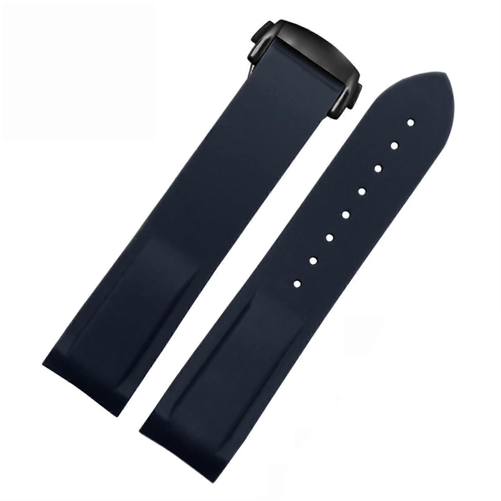 Silicone Watch Band 20mm 22mm Waterproof Strap with Folding Clasp Blue/Black for Omega Seamaster 007