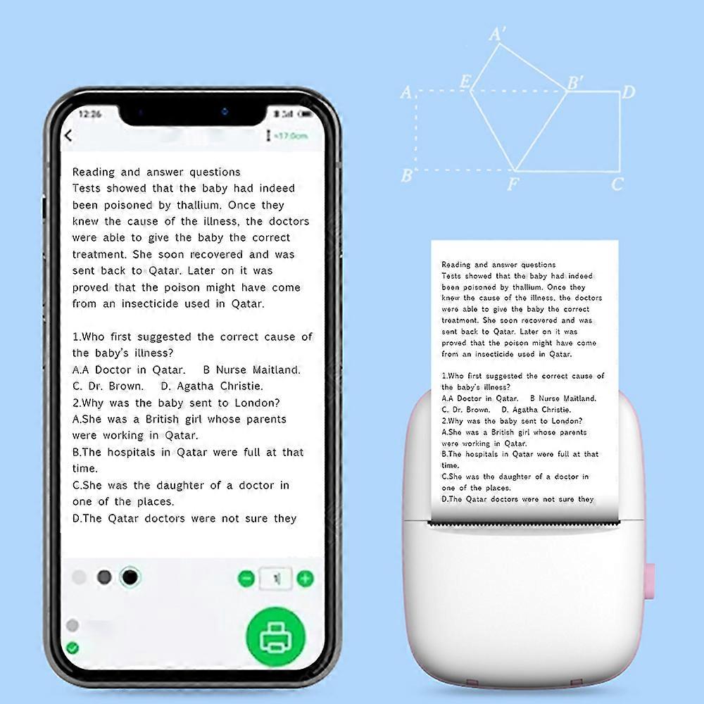 Portable Mini Thermal Printer Wirelessly BT 200dpi Photo Label Memo Wrong Question Printing with USB Cable