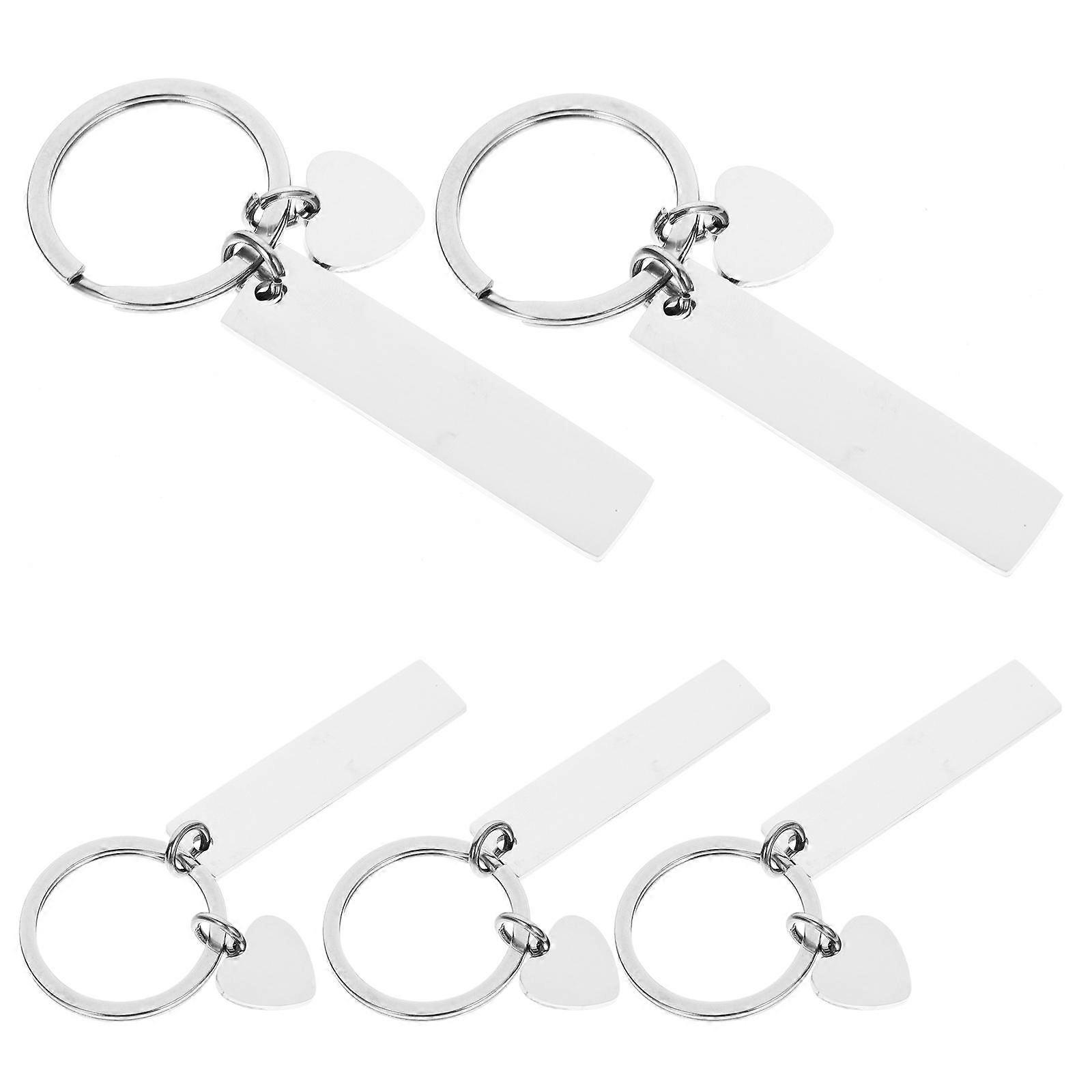 Metal Blank Keychains Rectangle Pendant Diy Silver Color 5Pcs