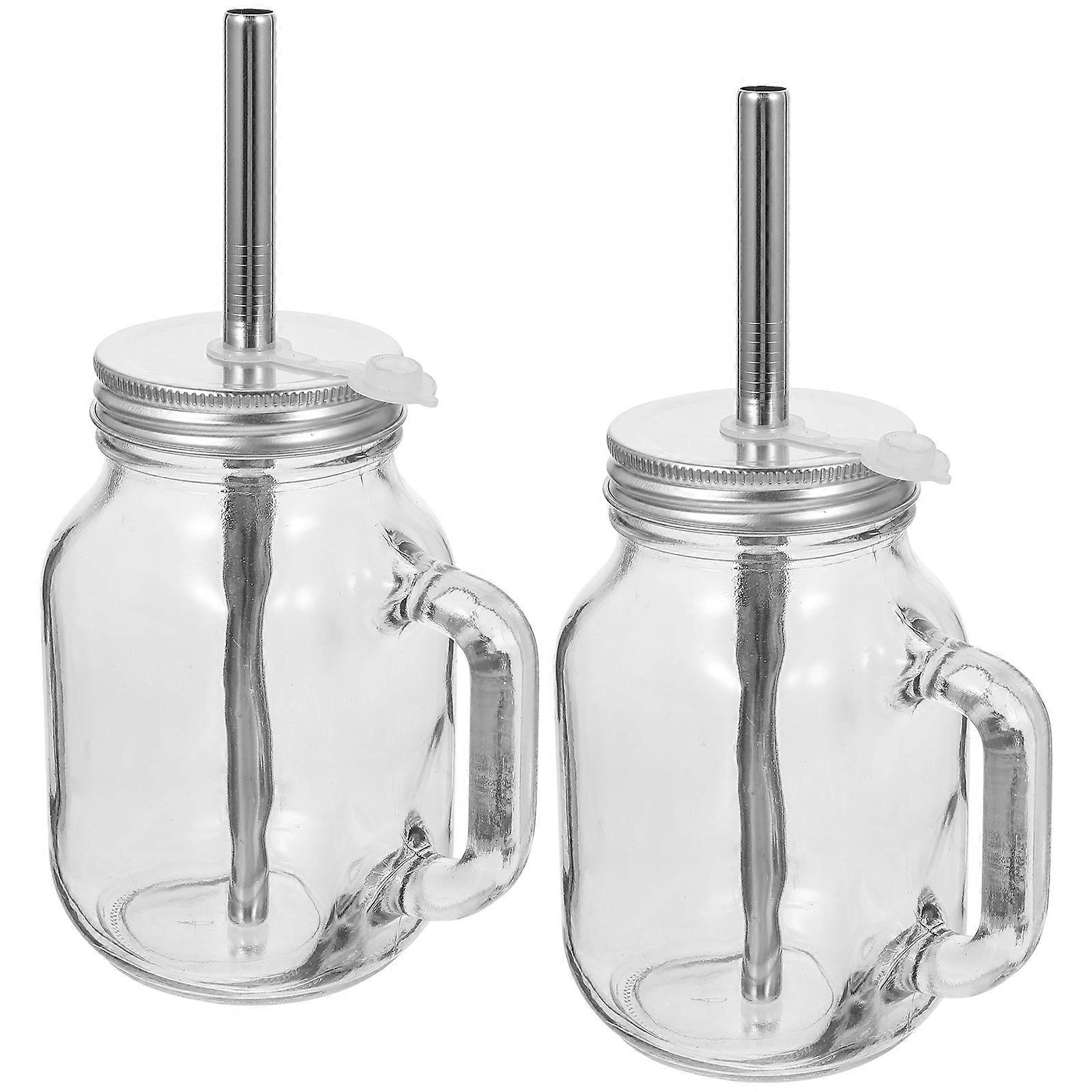 Glass Juice Bottle With Straw Glass Bottle For Home Use Drink Storage 2 Sets