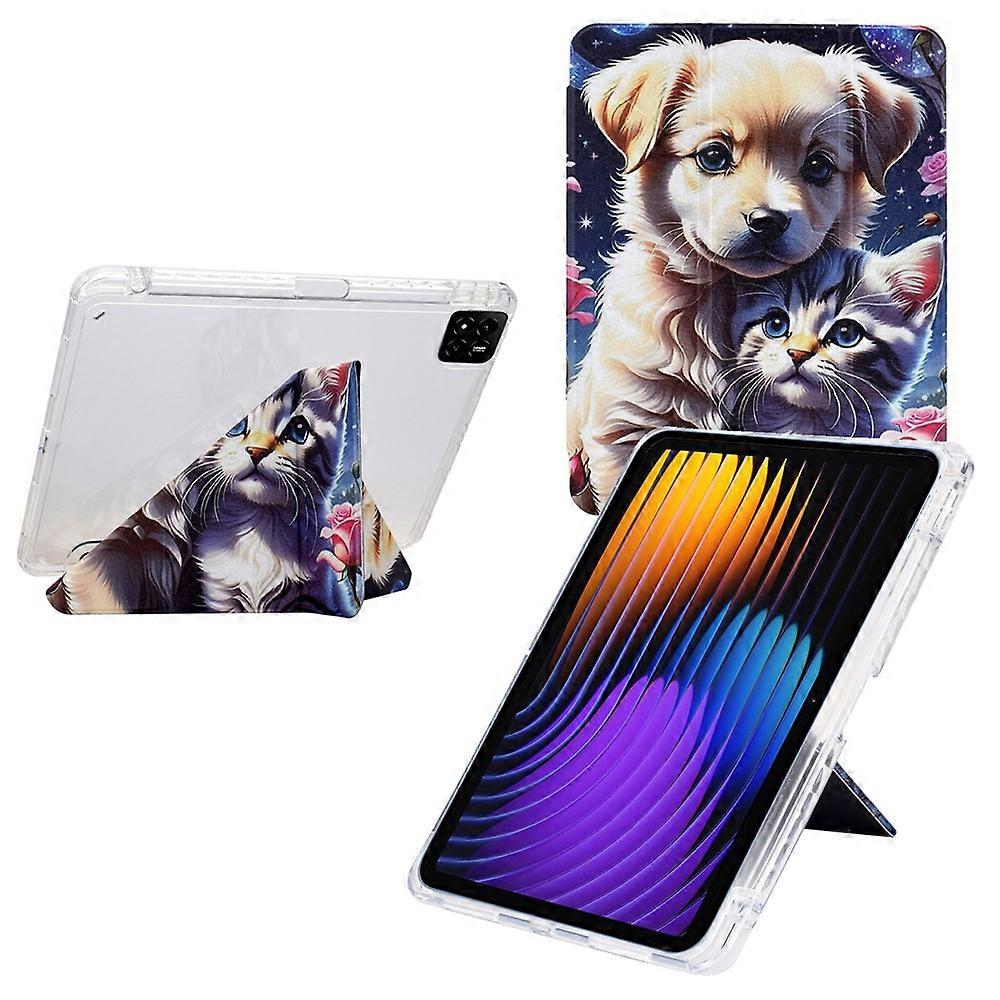 Per Xiaomi Pad 7 / Pad 7 Pro Case Y-Fold Stand Pattern Print Leather + Cover per tablet in acrilico trasparente con portamatite Cane e gatto