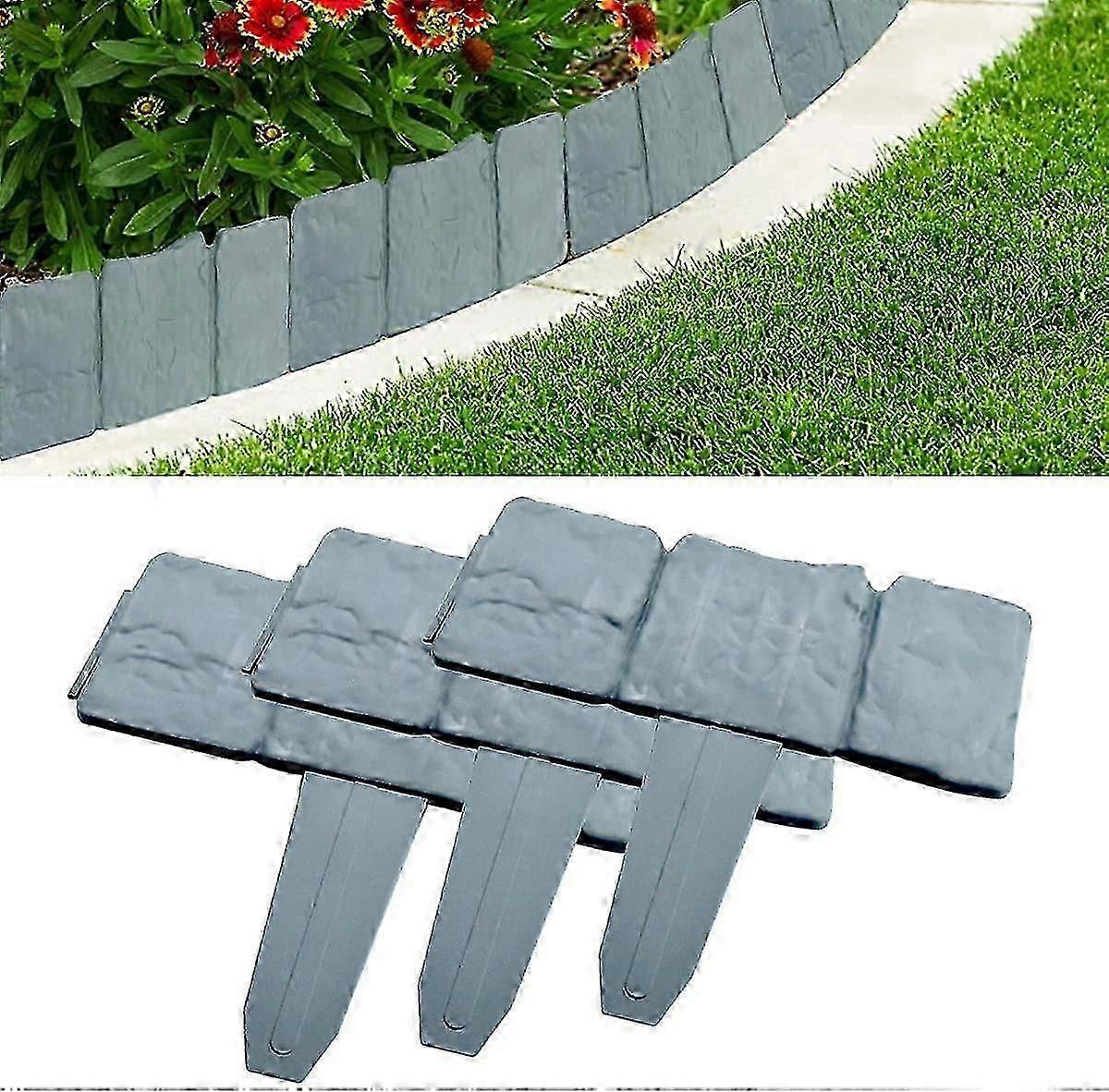 20-Piece Stone-Effect Plastic Garden Edging for Lawns and Borders (Grey)