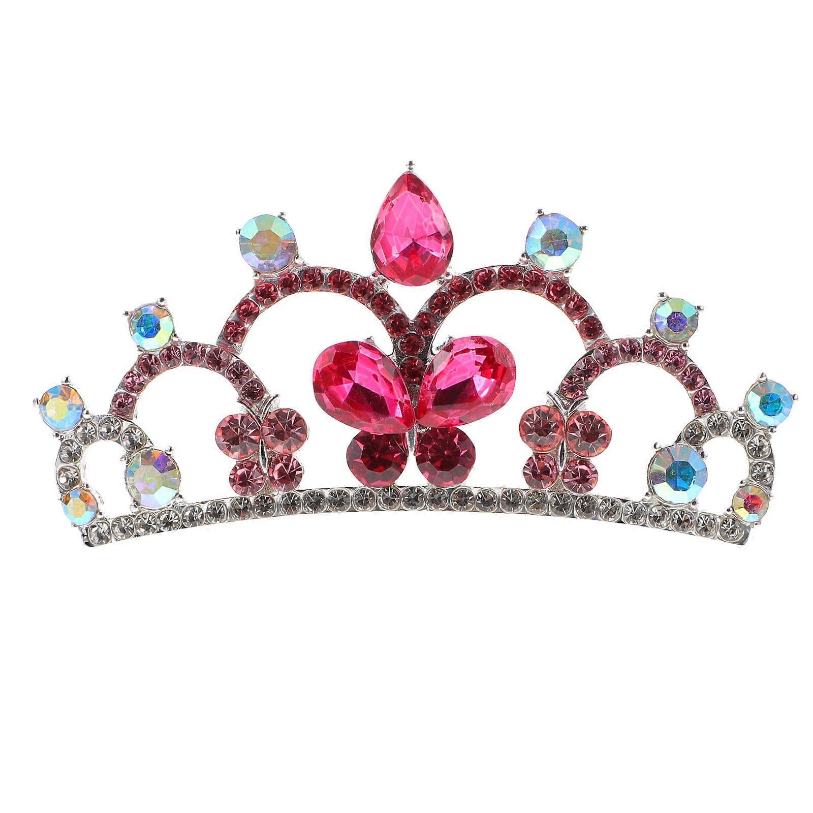Pink Crystal Tiara Comb with Small Rhinestones for Girls Decor Lightweight and Durable Alloy