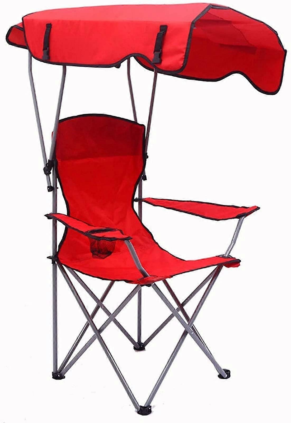 Garden sun lounger, folding chair with canopy, breathable Oxford fabric, portable and comfortable, red.