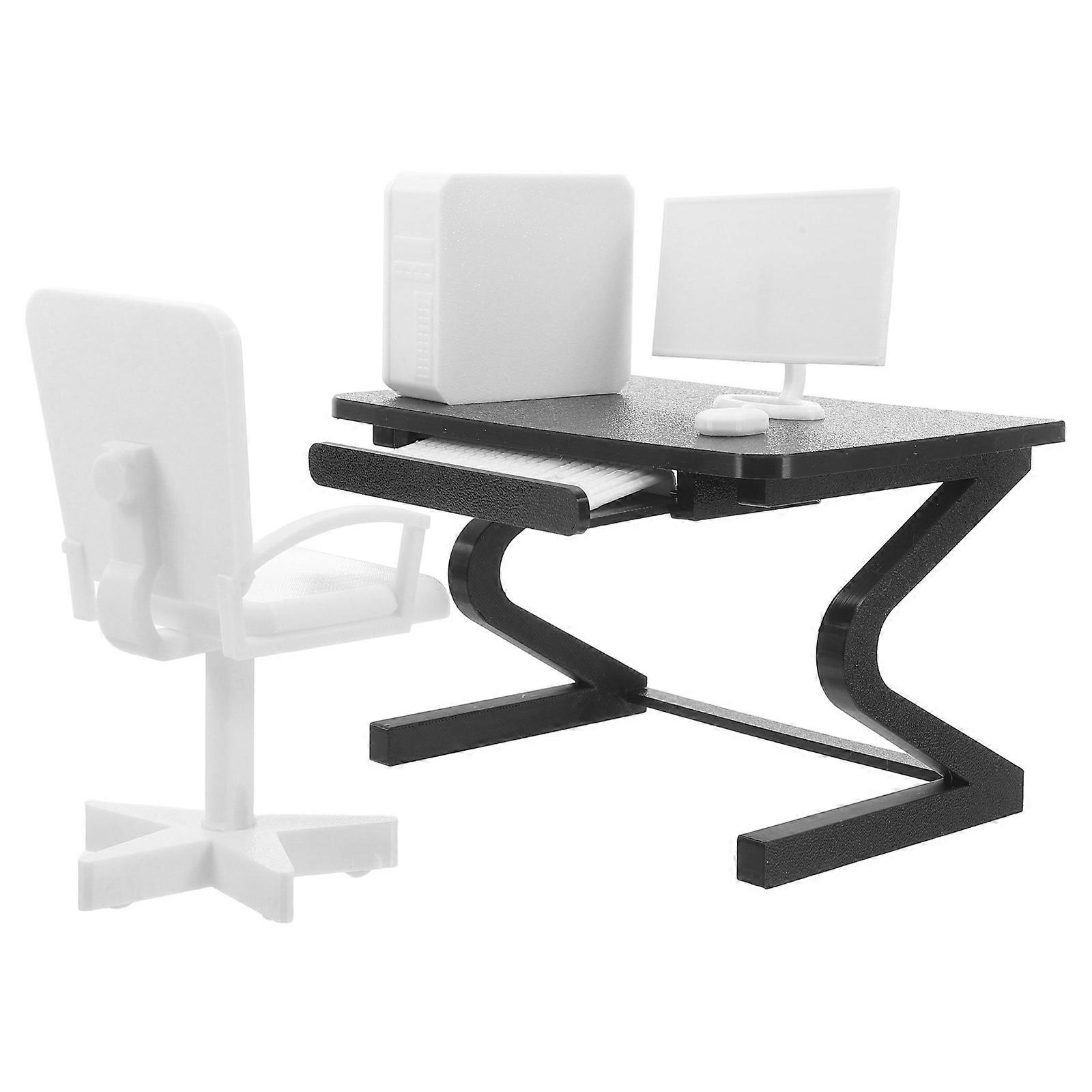 1 Set Realistic Scale Desk and Chair Model for Office Decor, Pretend Play, Compact and Portable