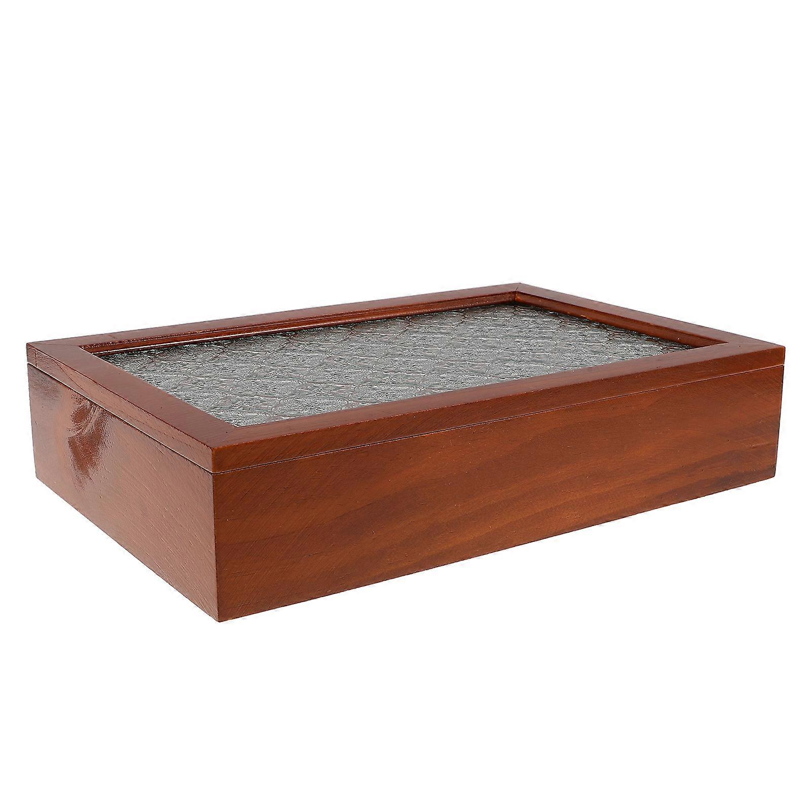 Retro Inspired Wood Storage Box With Glass Lid For Home Decor Chocolate 29.50X19.50X6.50CM Organization 1Pcs