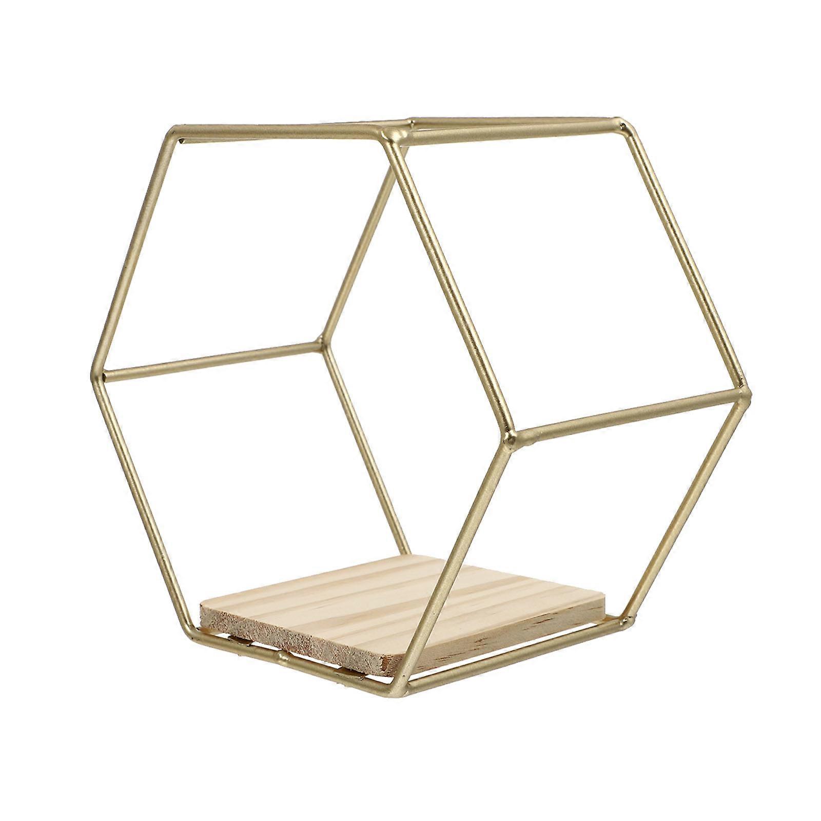 Hexagon Shape Storage -mounted Iron Shelf for Home Use Black 1pc