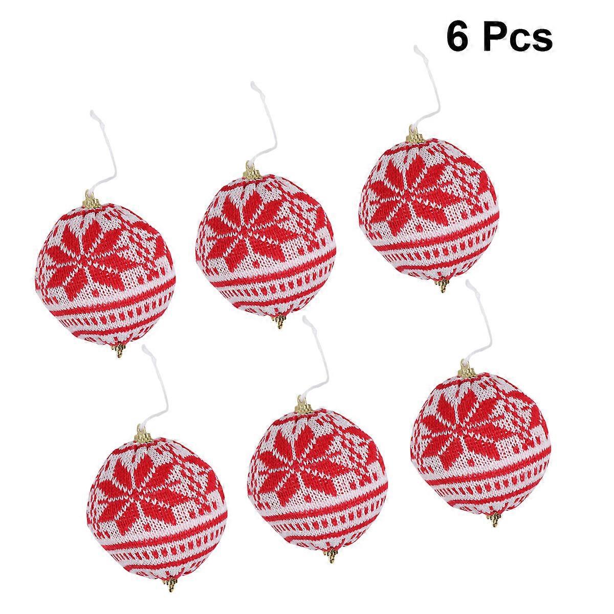 Knitted Christmas Tree Pendant for Hanging 6Pcs Red Wool Ball Ornaments