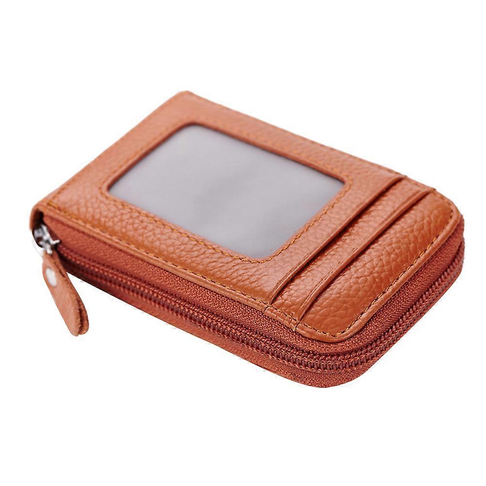 Zipper Closure Credit Card Holder Wallet In Yellowish Brown For Travel Use 11.00x7.00x1.50cm 1Set