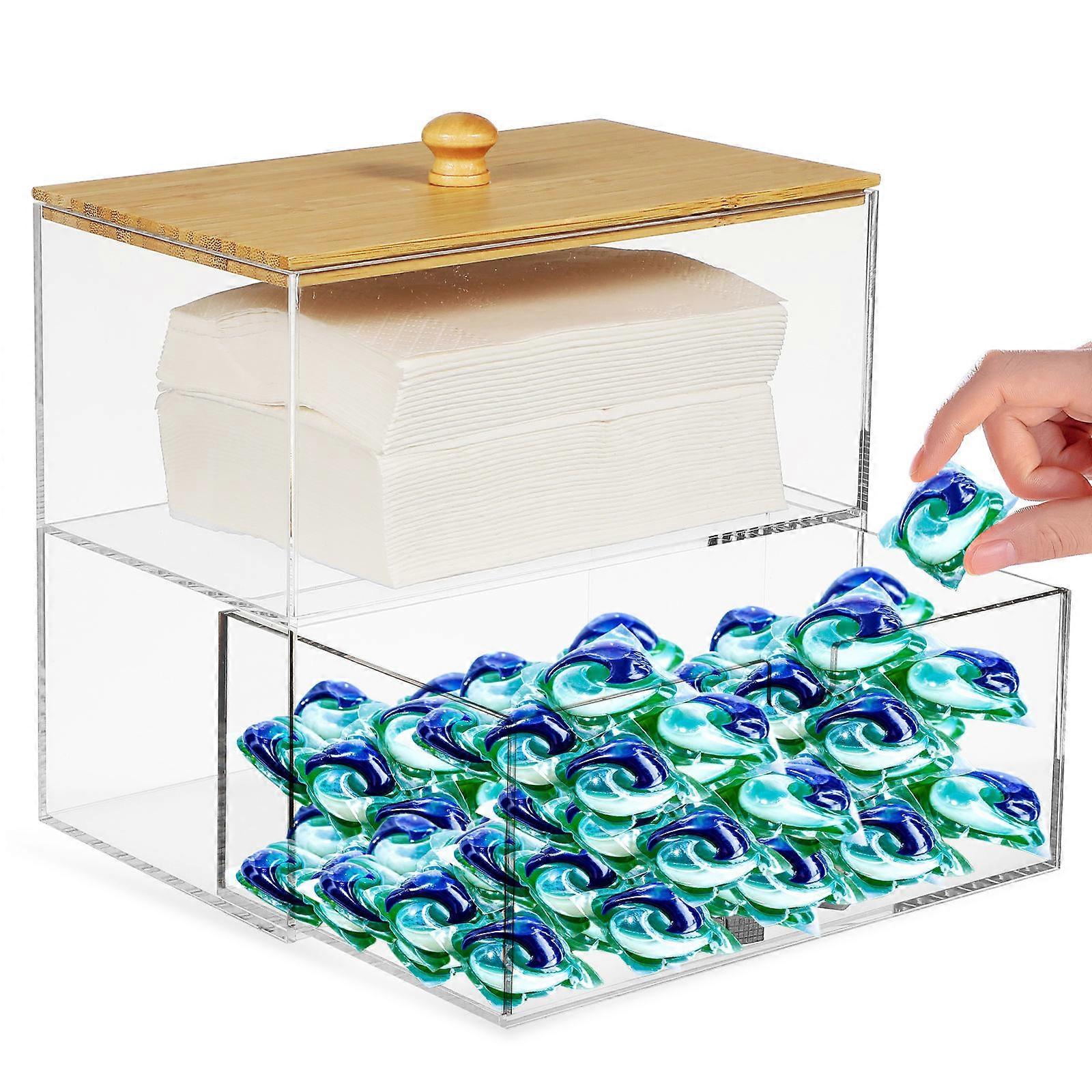 Clear Laundry Container with Lid   Scent Booster Holder for Laundry Organization, Double Storage Box