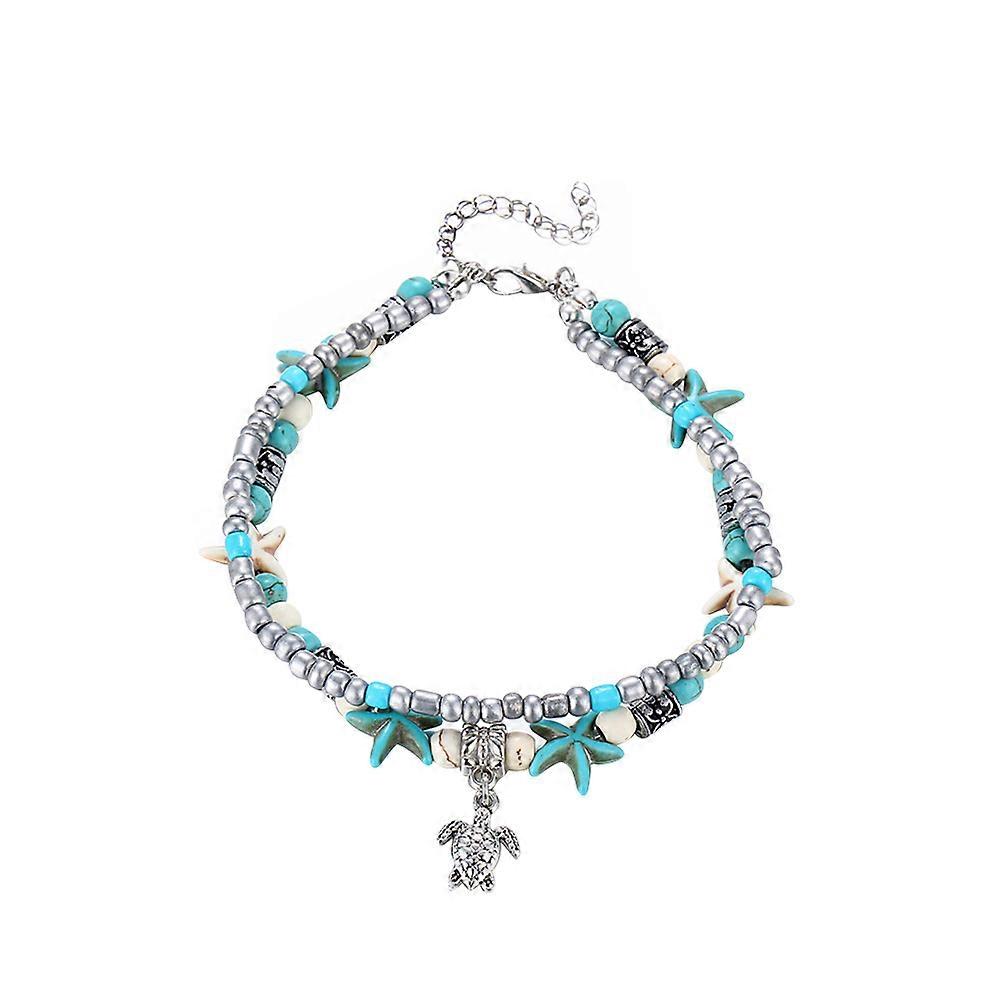 Girls Anklet Sea Star Beaded Bracelet Layered Anklet Ideal For Beach Activities 6cm Extension Chain Portable Carry 1Set