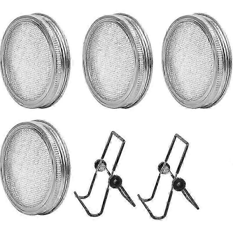 6Pcs Sprouting Lids Kit with 4Pcs Sprouting Lid Stainless Steel Screen and 2Pcs Sprouting Seed Germination Supports BlackFonepro