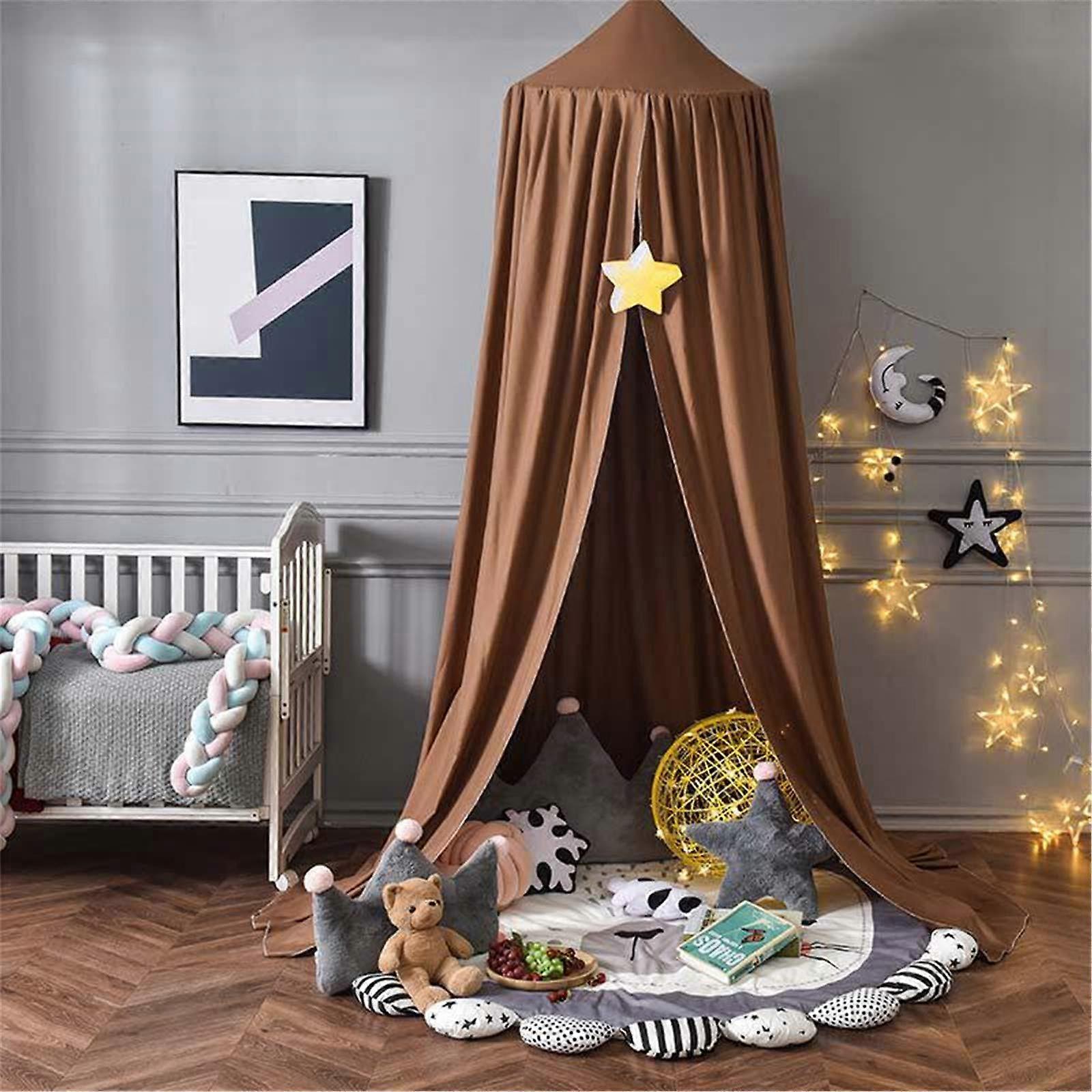 Baby Bed Canopy Round Mesh Mosquito Net For Princess Play Tents, Kids Room Decor, Hanging Bed Curtain, Coffee