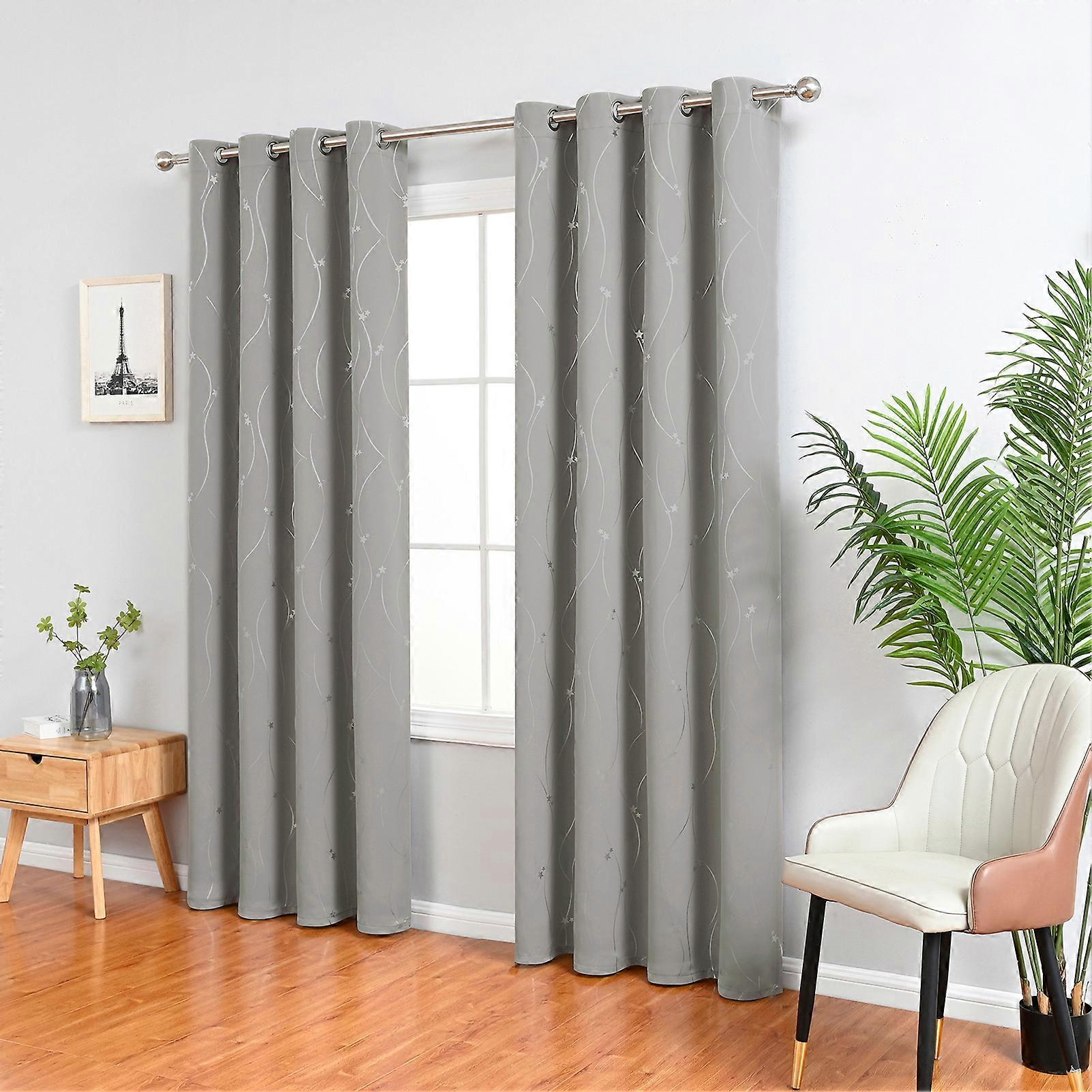 2PC Curtains Aoresac Household Blackout Hot Silver Five Pointed Star Shading 85%+ High Precision Double Sided Matt