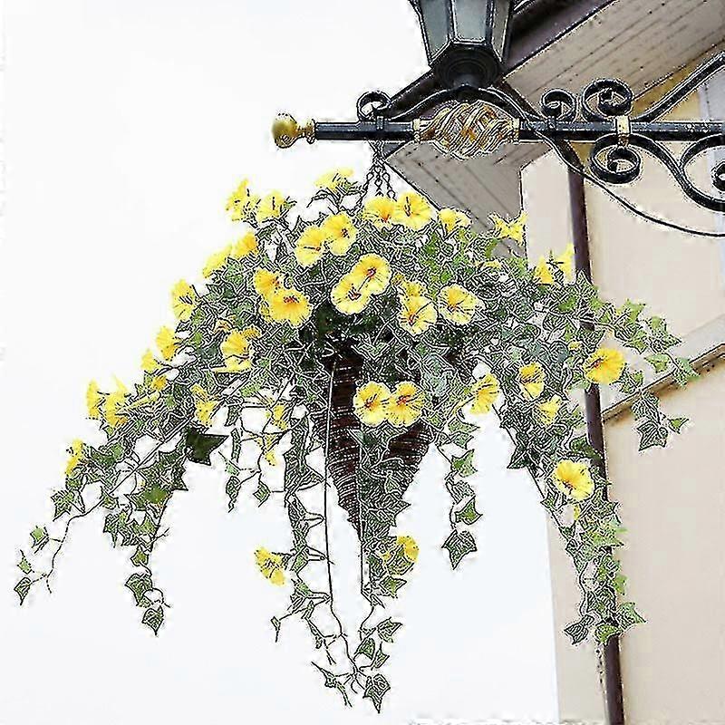 Hanging Basket With Artificial Vine Silk Petunia Flowers For Outdoo...