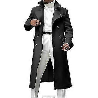 Men's Notch Lapel Double Breasted Long Trench Coat Casual Cotton Bl...