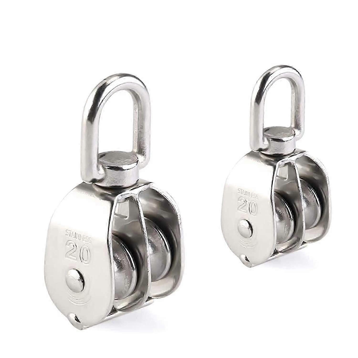 20MM Double Pulley Block, Stainless Steel Pulley, Crane Rotating Smooth Wire Rope Loading 75kg - 2 Pieces