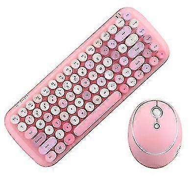 Pink Wireless Keyboard And Mouse Set, Rainbow Keycap Retro Punk Sty...