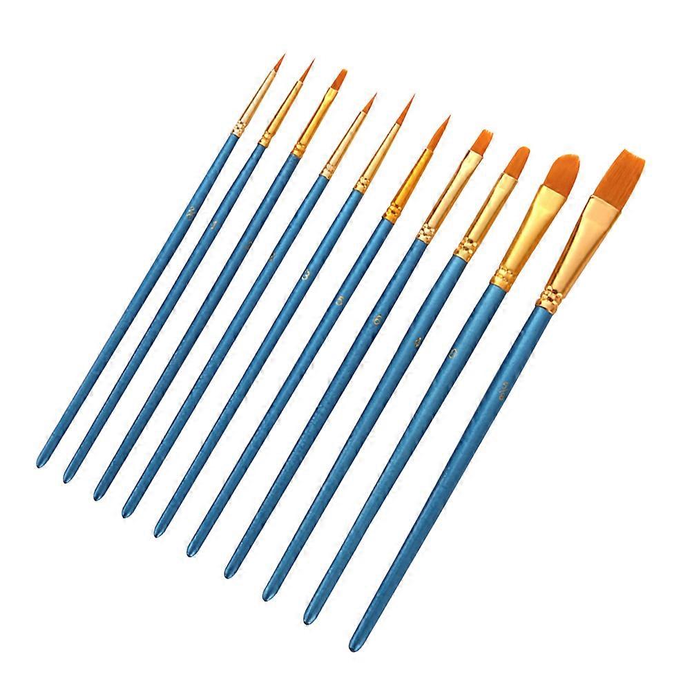 Drawing Oil Paint Brush Set Pearlescent Blue Wood Handle Different Sizes Versatile Design 10Pcs
