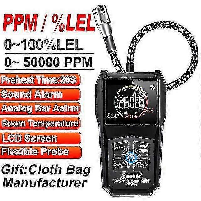 Detektor für brennbare Gase Analysator Monitor Sound Alarm Analog Bar Aalrm Temp LCD-Bildschirm mit flexibler Sonde 50000 ppm 100% Lel_fml03