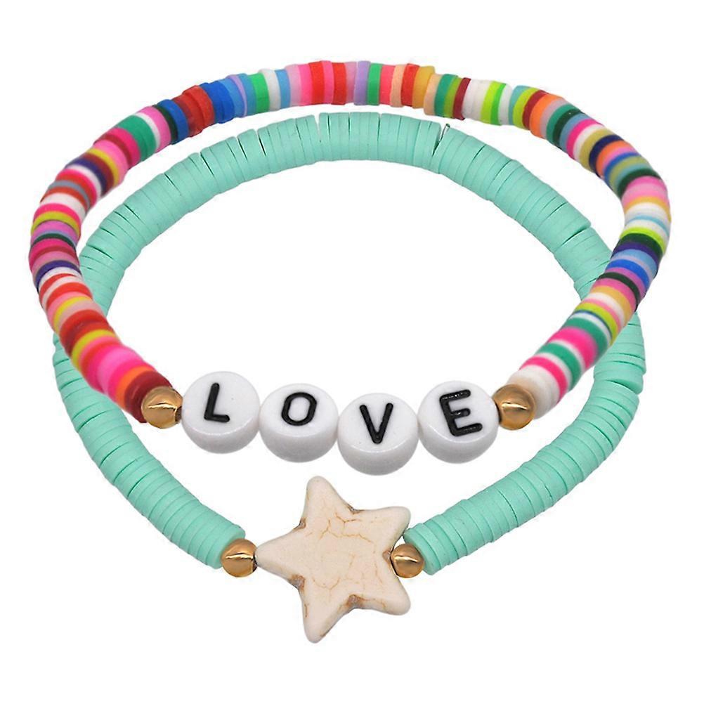Hand Chain Decor Five-Pointed Star Bracelet for Wear 2Pcs Colorful