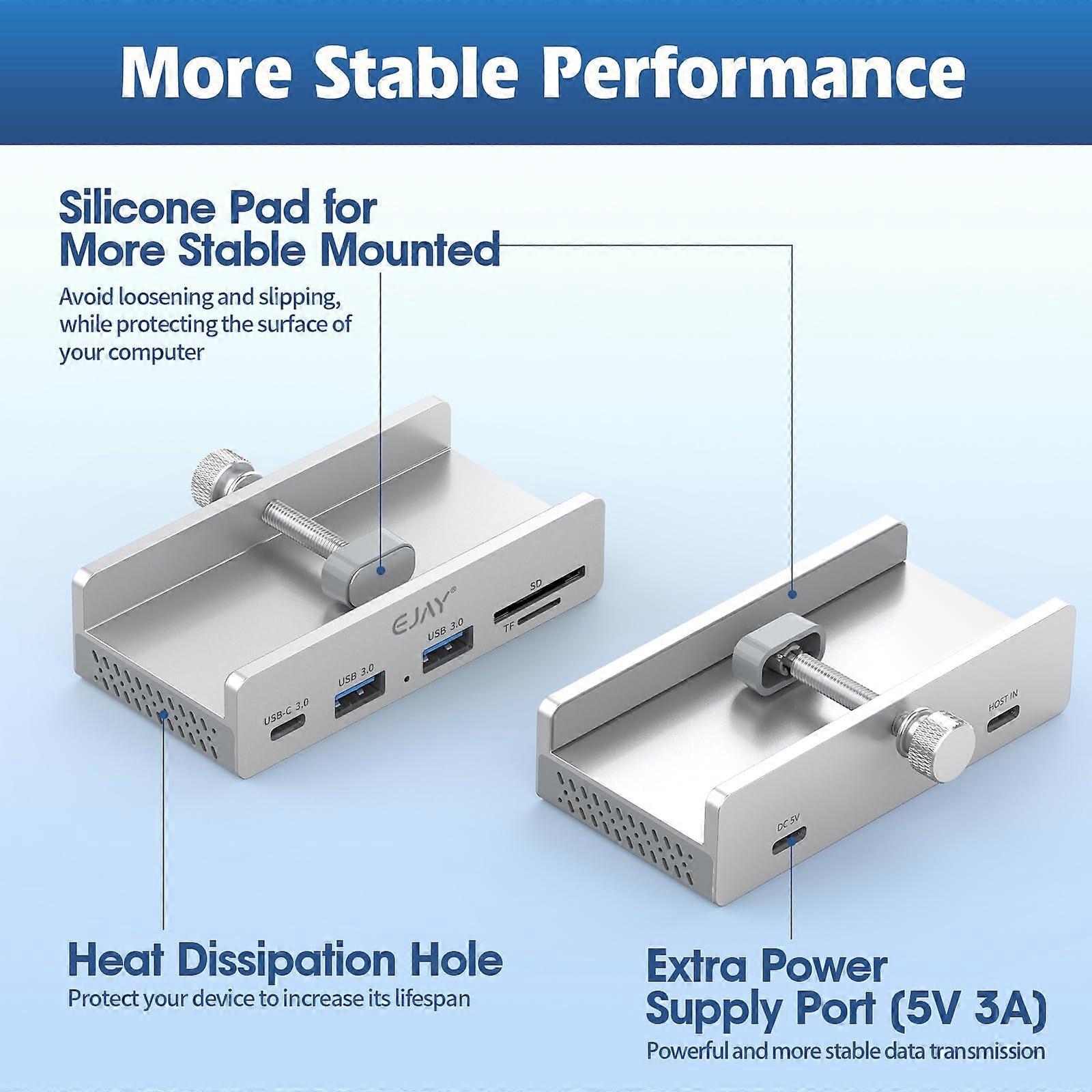 YW-HCL-2A1CTS-Pro 5Gbps Data Transfer 5 Ports Hub Type C 3.0 + 2 USB 3.0 + SD TF Card Reader Clip On